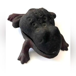 Vintage Cast Iron Frog Trinket Box Hide a key Toad Metal Folk Art
